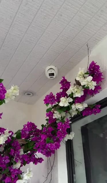 Dome camera on a porch ceiling