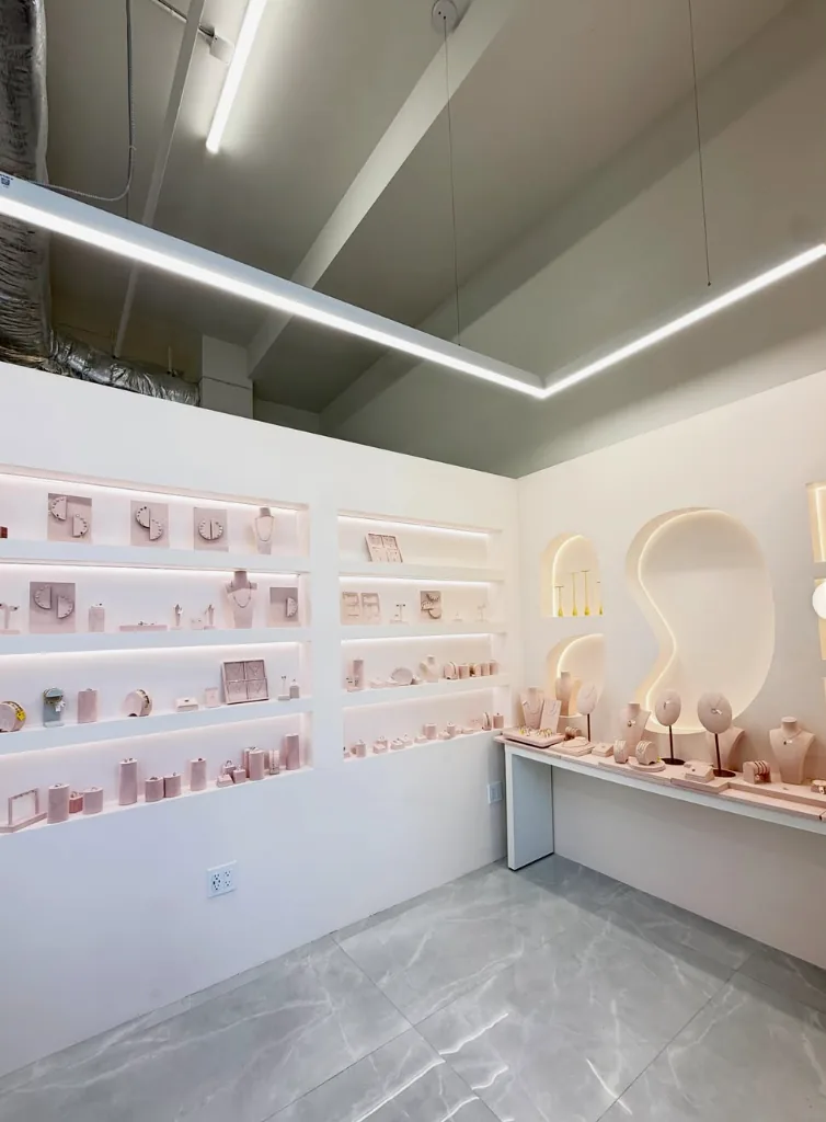 Retail space with architectural lighting